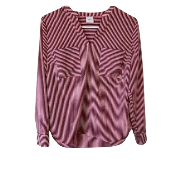 CAbi Tops - CAbi Blouse‎ Small Franklin Red Striped Top Pockets Lightweight Longsleeve